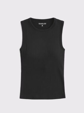 Abercrombie & Fitch Featherweight Rib Skimming Crew Tank Black XS
